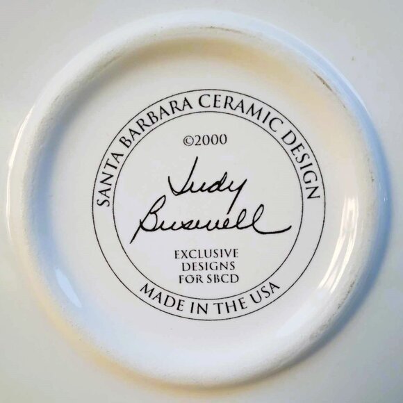 2 Judy Buswell Plates, 3 Planted Red Geraniums, Garden Violets on Chair Plates - Picture 9 of 9